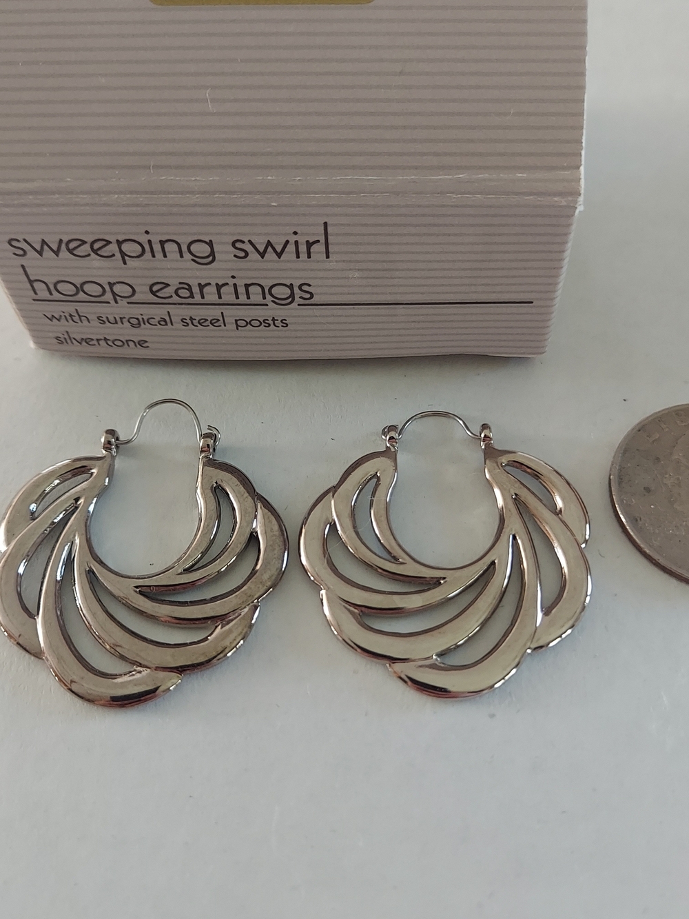 Vintage Avon Silvertone Multi-Swirl Hoop Earrings